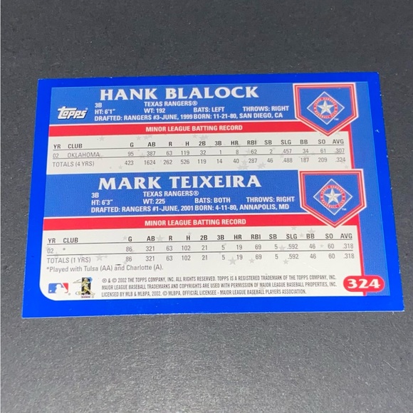Future Stars - Mark Teixera & Hank Blalock Rookie Card 2002 Topps - Picture 2 of 2